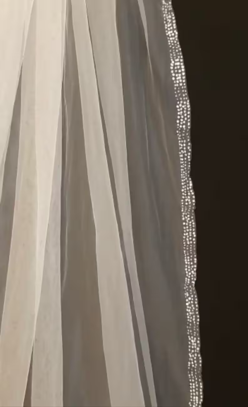 Pearl & Crystal Beaded Veil, Wedding Veil, Beaded Veil, Ivory Veil, White pearl Veil, Elbow Veil, Fingertip Veil, Cathedral Veil,
