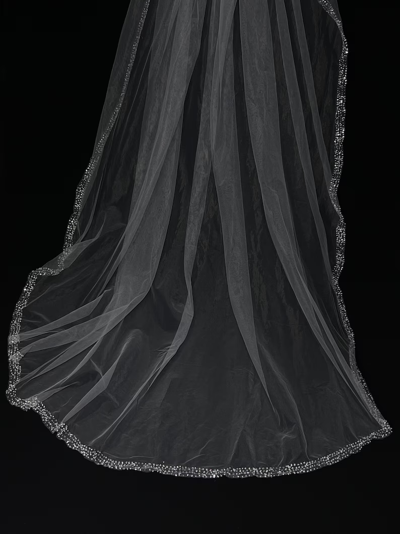 Pearl & Crystal Beaded Veil, Wedding Veil, Beaded Veil, Ivory Veil, White pearl Veil, Elbow Veil, Fingertip Veil, Cathedral Veil,
