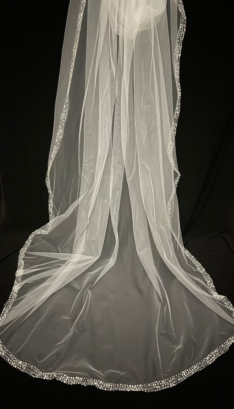 Pearl & Crystal Beaded Veil, Wedding Veil, Beaded Veil, Ivory Veil, White pearl Veil, Elbow Veil, Fingertip Veil, Cathedral Veil,