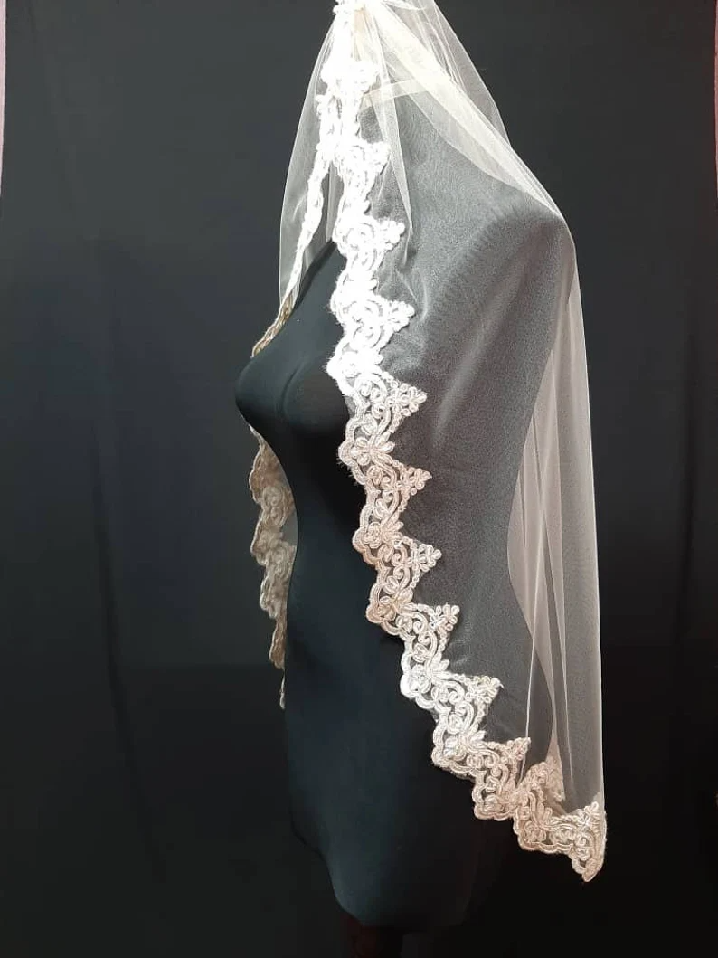 Pearl Lace Wedding Veil, Rhinestone Bridal Veil, Lace Cathedral Veil, Lace Veil, Cathedral Veil, Wedding Veil, Pearl Bridal Veil