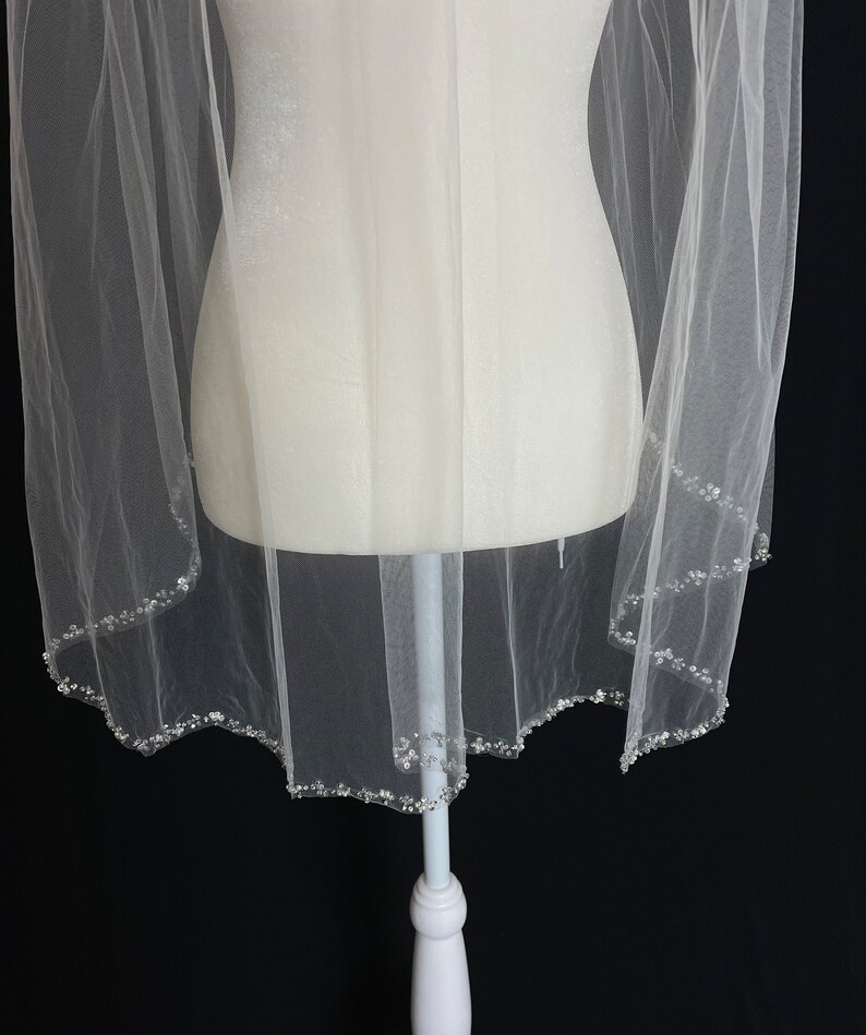 Wedding Veil, Crystal Bridal Veil, Beaded Veil, Ivory Veil, White pearl Veil, Elbow Veil, Fingertip Veil, Cathedral Veil