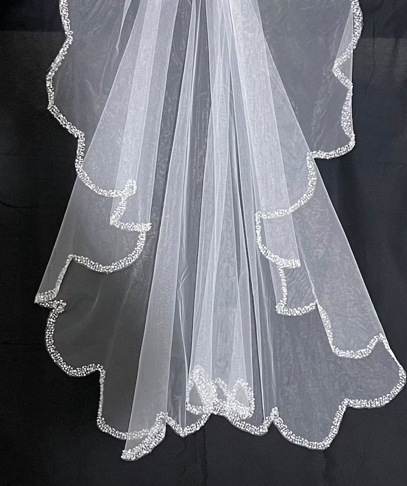 BD-102 Angel Cut Waterfall Beaded Wedding Veil