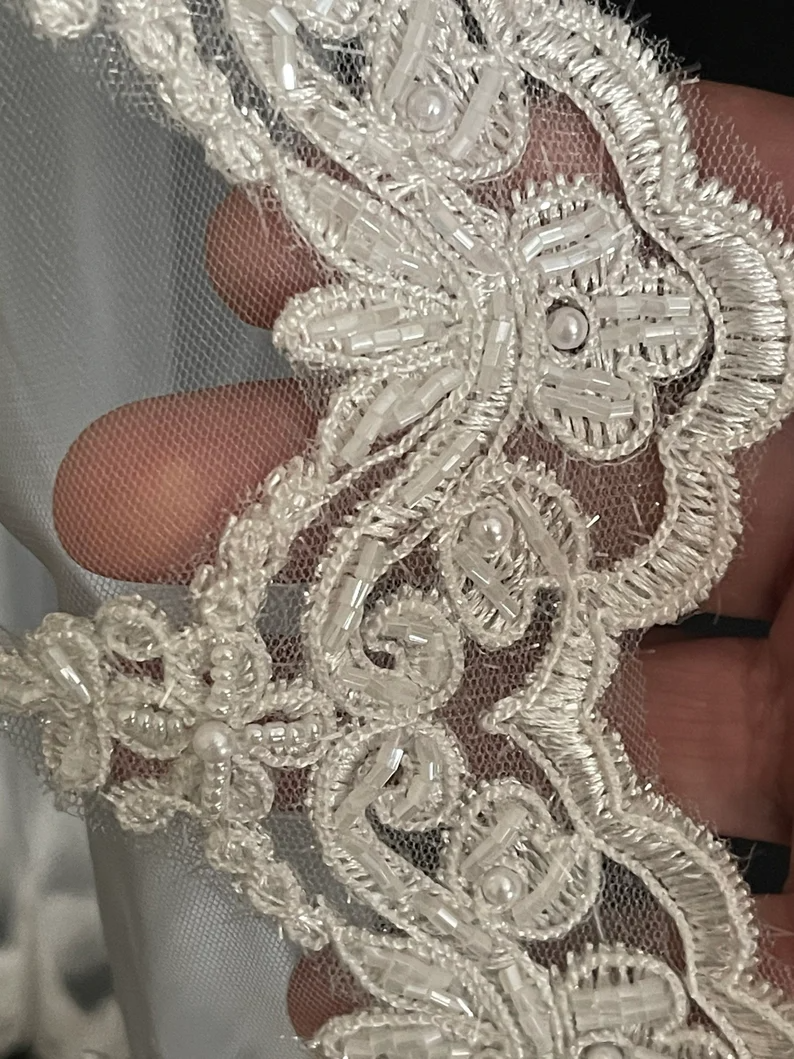 Pearl Lace Wedding Veil, Rhinestone Bridal Veil, Lace Cathedral Veil, Lace Veil, Cathedral Veil, Wedding Veil, Pearl Bridal Veil