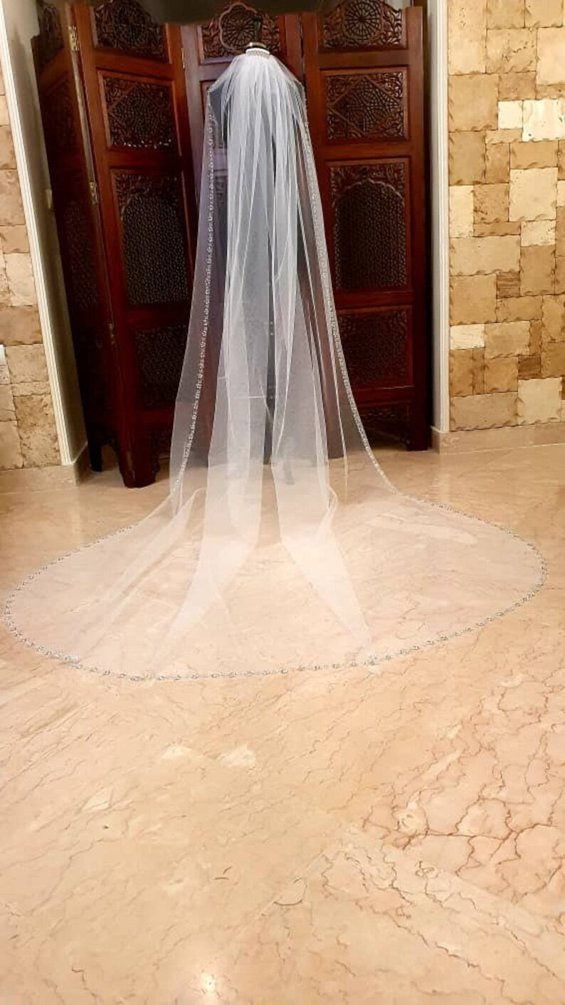 Wedding Veil, Crystal Bridal Veil, Beaded Veil, Ivory Veil, White pearl Veil, Elbow Veil, Fingertip Veil, Cathedral Veil