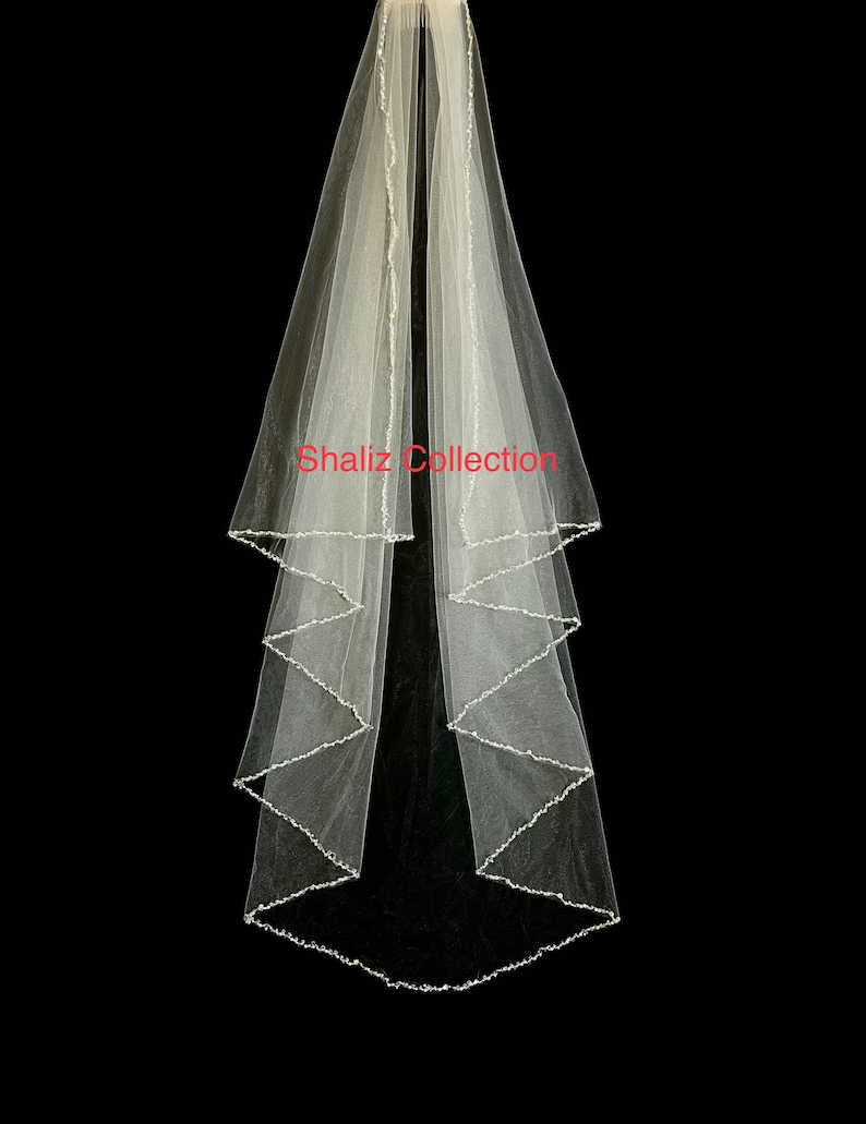 BD-105 Angel Cut Waterfall Beaded Wedding Veil
