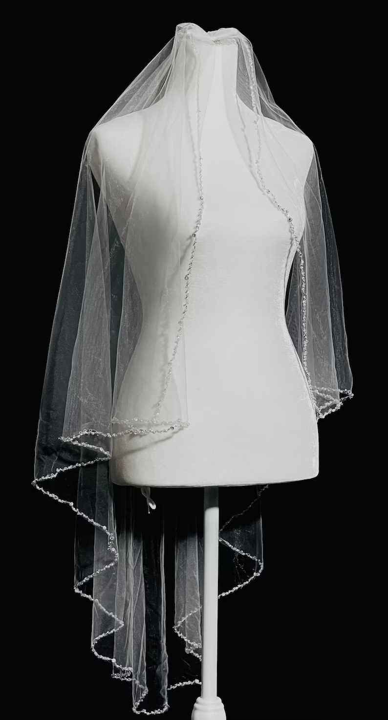 BD-105 Angel Cut Waterfall Beaded Wedding Veil