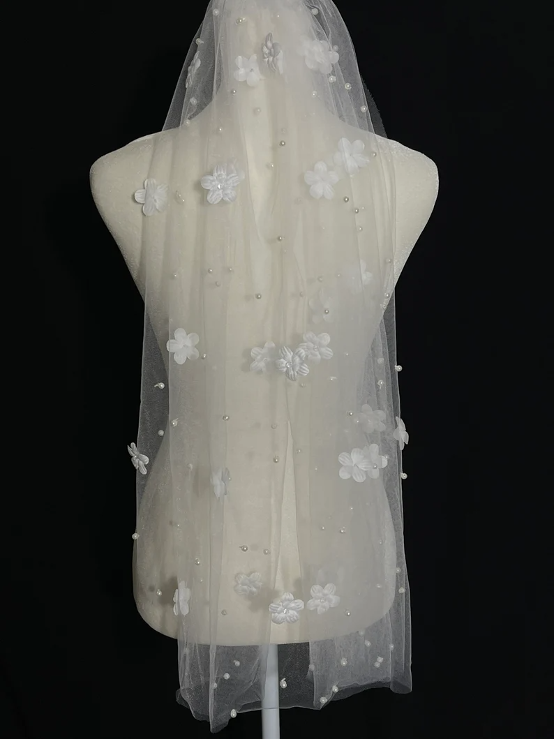 Pearl Lace Wedding Veil, Rhinestone Bridal Veil, Lace Cathedral Veil, Lace Veil, Cathedral Veil, Wedding Veil, Pearl Bridal Veil