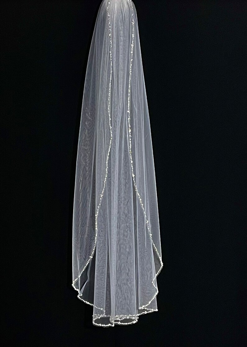 Wedding Veil, Crystal Bridal Veil, Beaded Veil, Ivory Veil, White pearl Veil, Elbow Veil, Fingertip Veil, Cathedral Veil