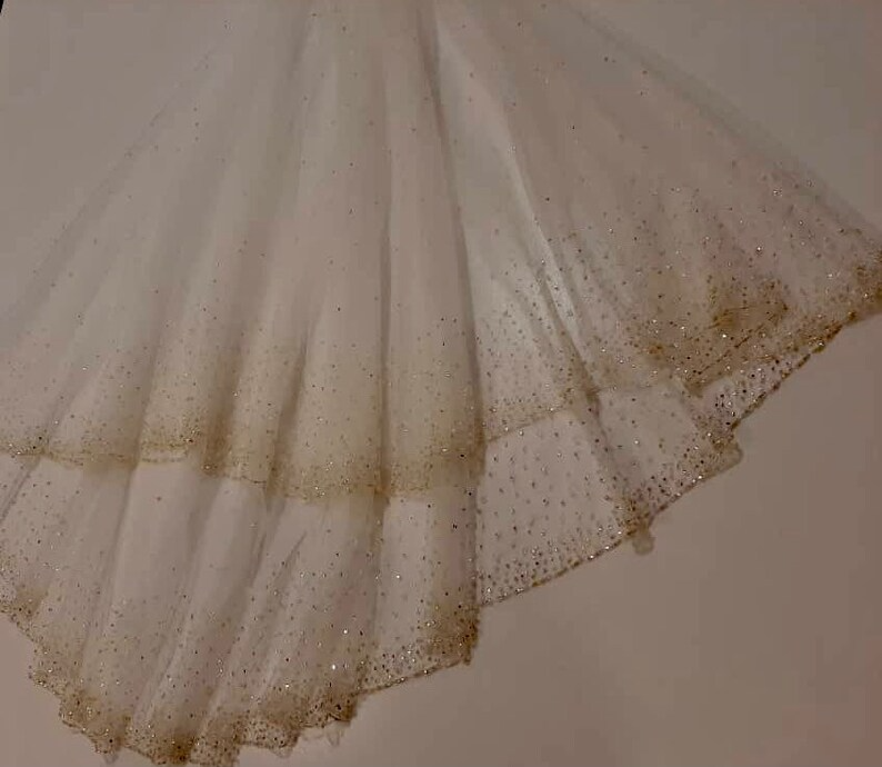 One of a Kind Gorgeous 2 Tier Wedding Bridal Veil, with Scattered Gold and Crystal Beads, all Handmade, Free Tulle Samples