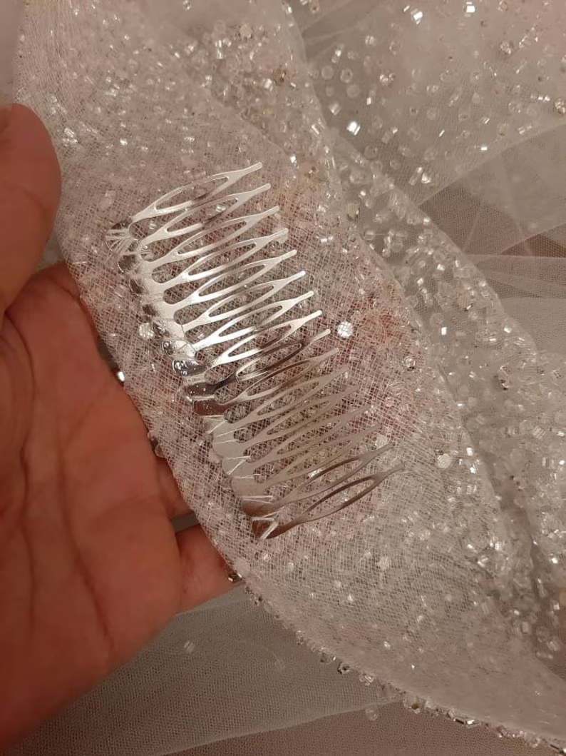 #MN-01 Mantilla Beaded Veil with Rhinestones and Crystals