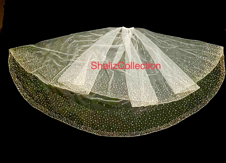One of a Kind Gorgeous 2 Tier Wedding Bridal Veil, with Scattered Gold and Crystal Beads, all Handmade, Free Tulle Samples