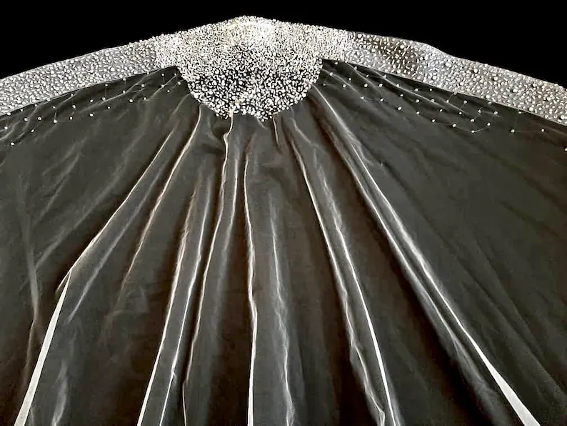 #MN-01 Mantilla Beaded Veil with Rhinestones and Crystals