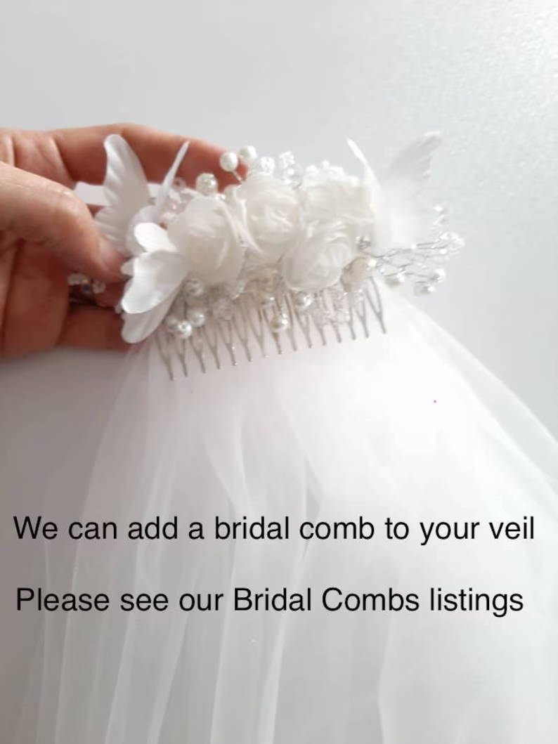 Scroll Design Beaded Veil with Silver beads, Pearls, and Rhinestones, All Lengths and colors available - Free Tulle Samples
