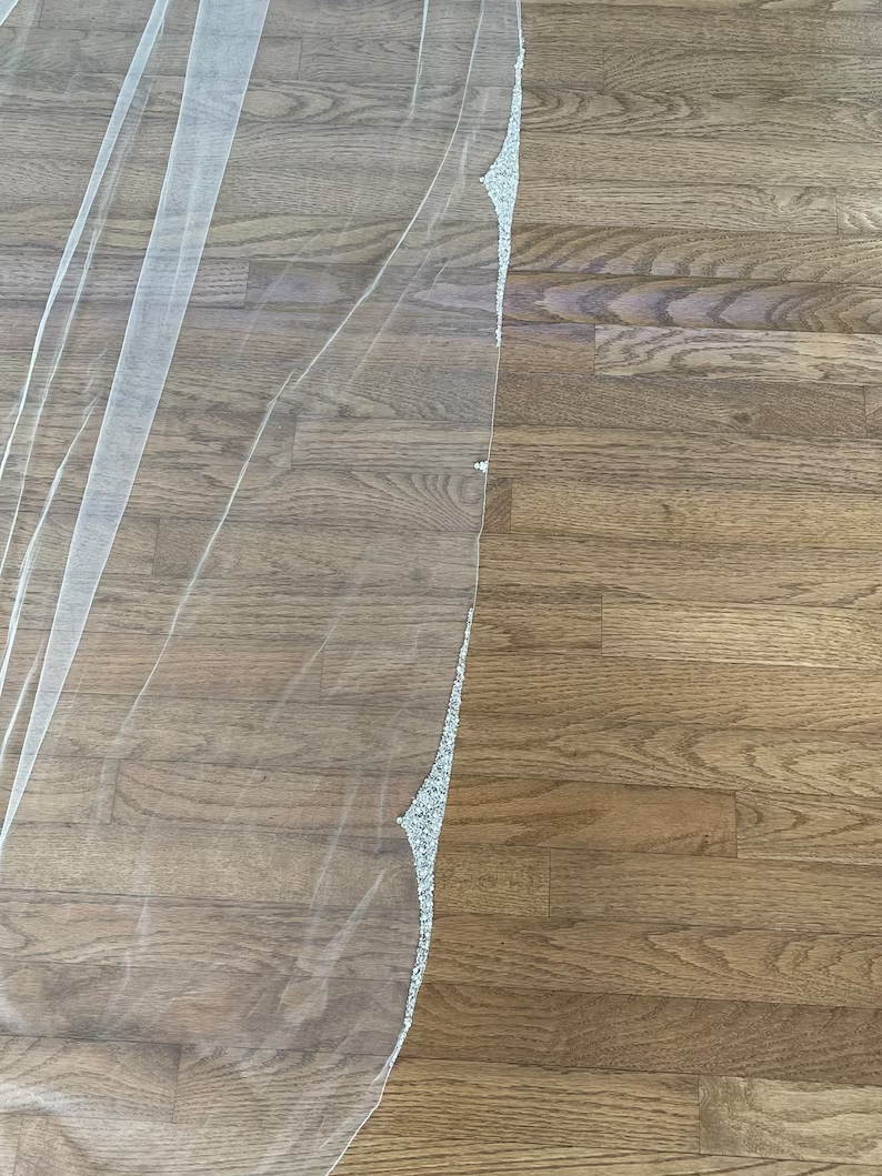 Scroll Design Beaded Veil with Silver beads, Pearls, and Rhinestones, All Lengths and colors available - Free Tulle Samples