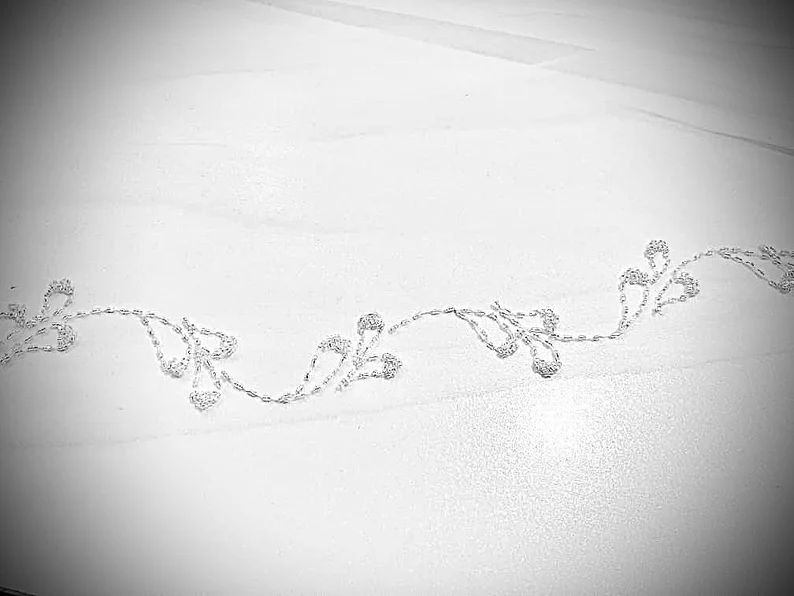 Beaded Scroll Design Angel Cut Beaded Veil, Ivory Veil, White pearl Veil, Elbow Veil, Fingertip Veil, Cathedral Veil - Free Tulle Samples