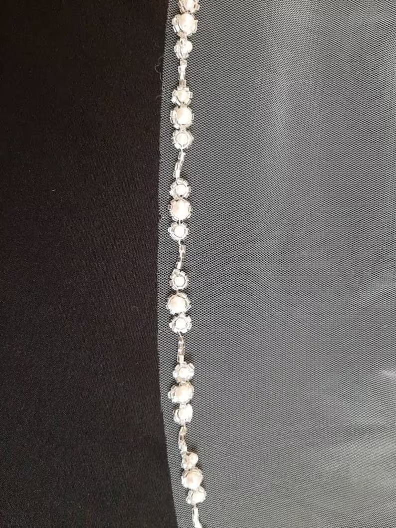 Pearls Beaded Veil, Ivory Wedding Veil, White pearl & Crystal Veil, Elbow Veil, Fingertip Veil, Cathedral Veil - Free Tulle Samples