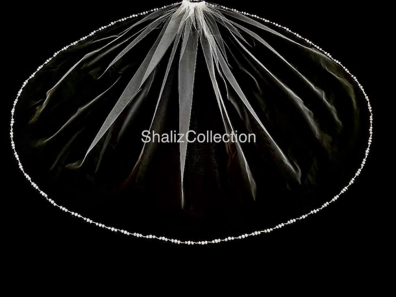 Pearls Beaded Veil, Ivory Wedding Veil, White pearl & Crystal Veil, Elbow Veil, Fingertip Veil, Cathedral Veil - Free Tulle Samples