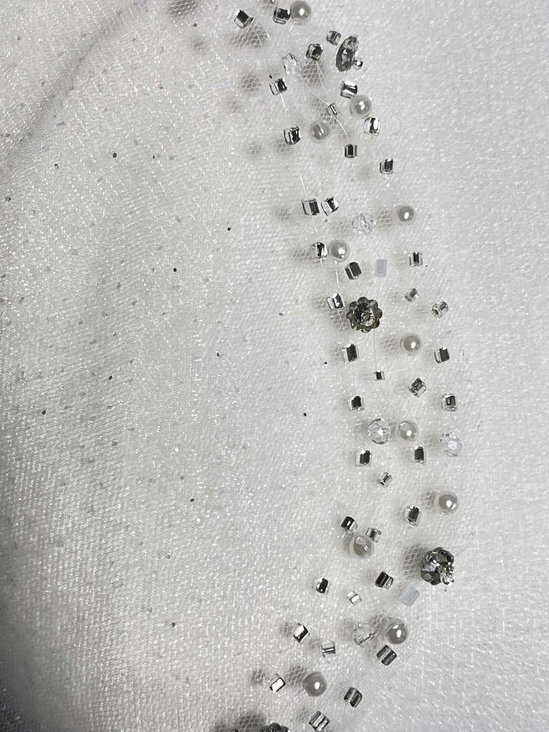 Glitter Angel Cut Veil, Waterfall Wedding Veil with Glitter Tulle, Scallop Edge Crystal Veil, Sparkle Veil - Free Tulle Samples