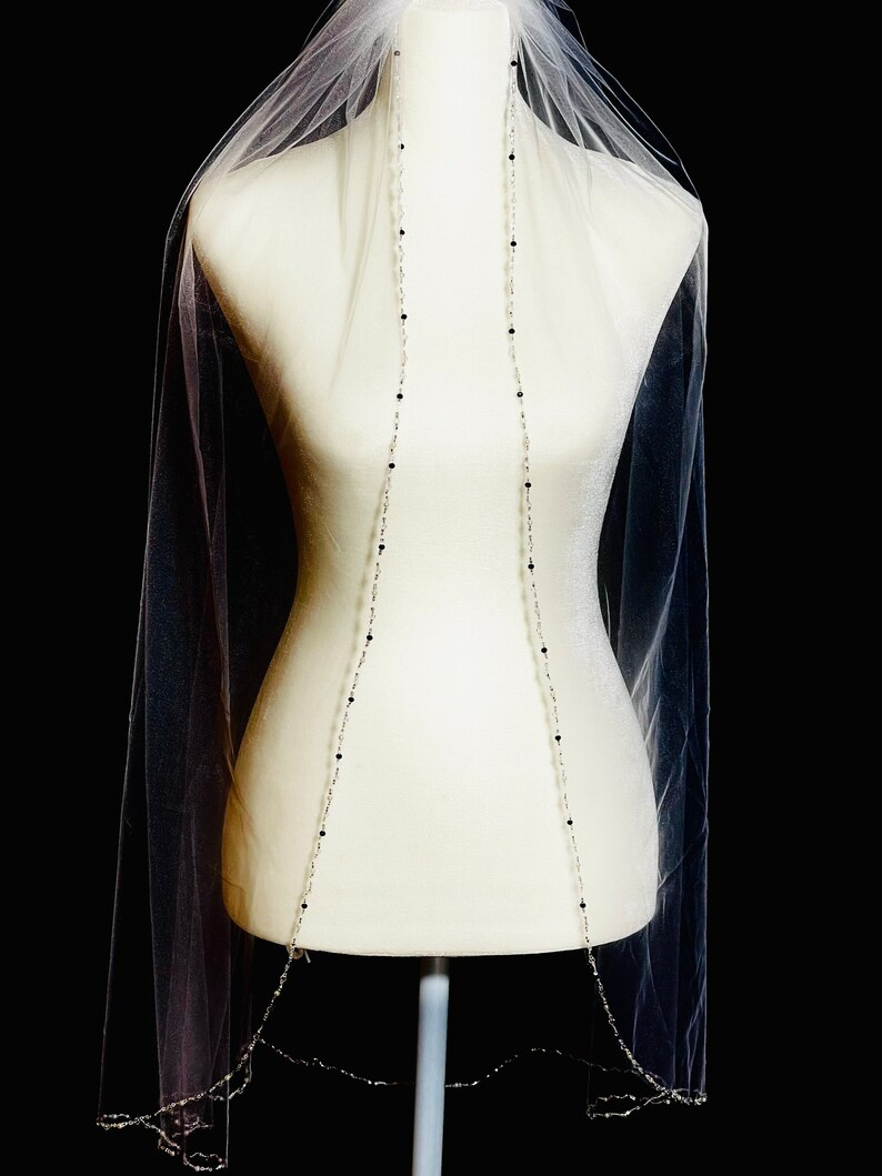 Bridal Veil with Black and White pearl, crystals and rhinestones, wedding veil, Elbow Veil, Fingertip Veil, Cathedral Veil