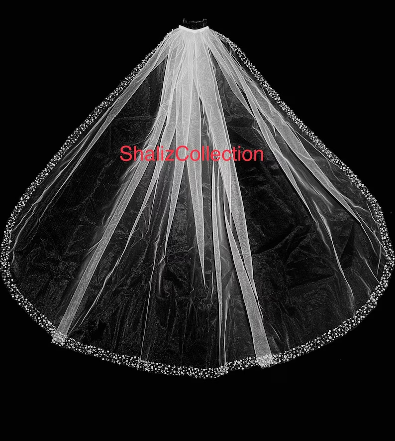 Pearl & Crystal Beaded Veil, Wedding Veil, Beaded Veil, Ivory Veil, White pearl Veil, Elbow Veil, Fingertip Veil, Cathedral Veil,