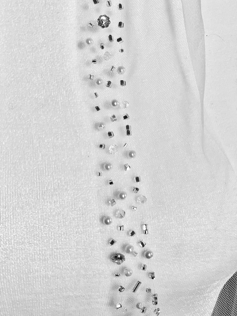 Pearl & Crystal Beaded Veil, Wedding Veil, Beaded Veil, Ivory Veil, White pearl Veil, Elbow Veil, Fingertip Veil, Cathedral Veil,