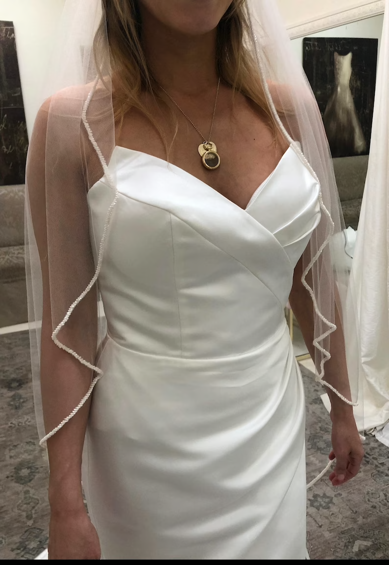 Beaded Edge Wedding Veil, Waterfall Cascading Wedding Veil, Fingertip Veil, Cathedral Veil, Beaded Bridal Veil, Free Tulle Samples