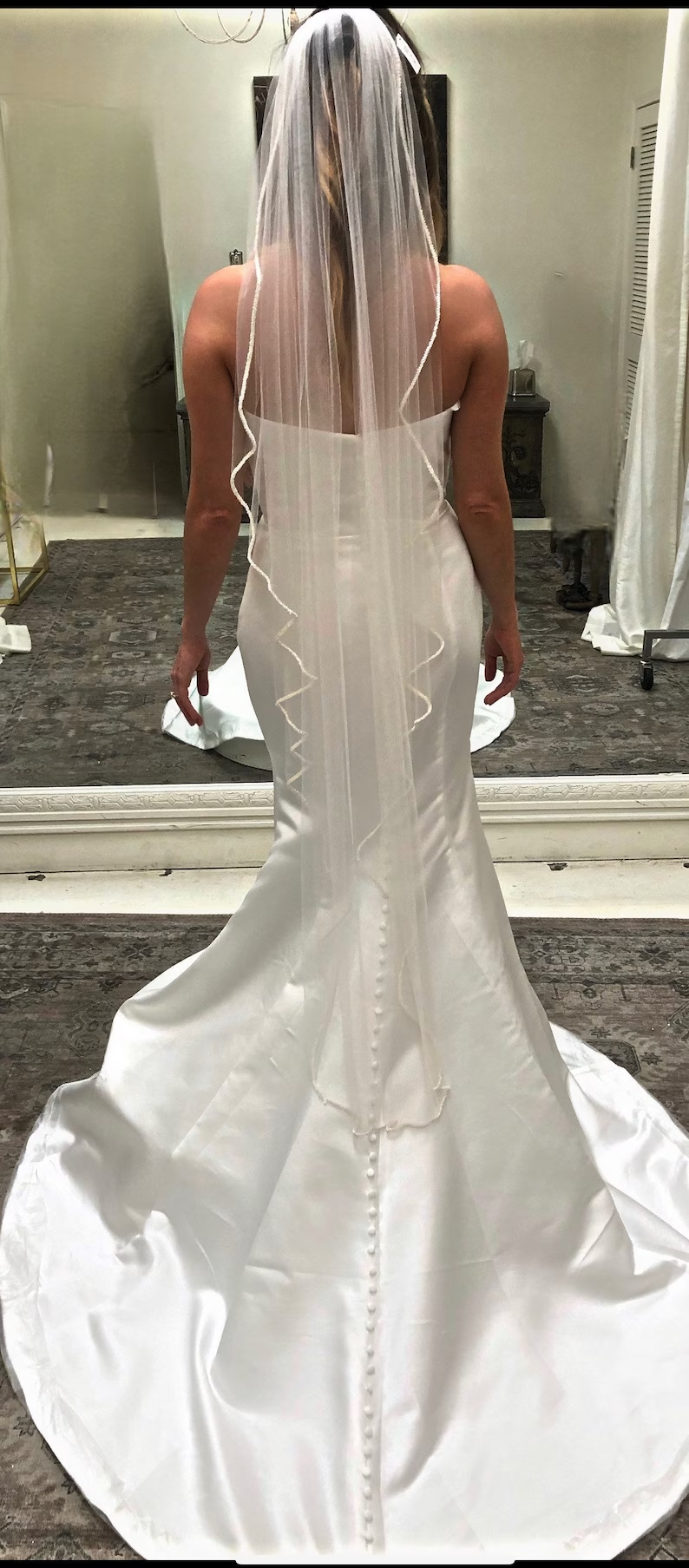 Beaded Edge Wedding Veil, Waterfall Cascading Wedding Veil, Fingertip Veil, Cathedral Veil, Beaded Bridal Veil, Free Tulle Samples
