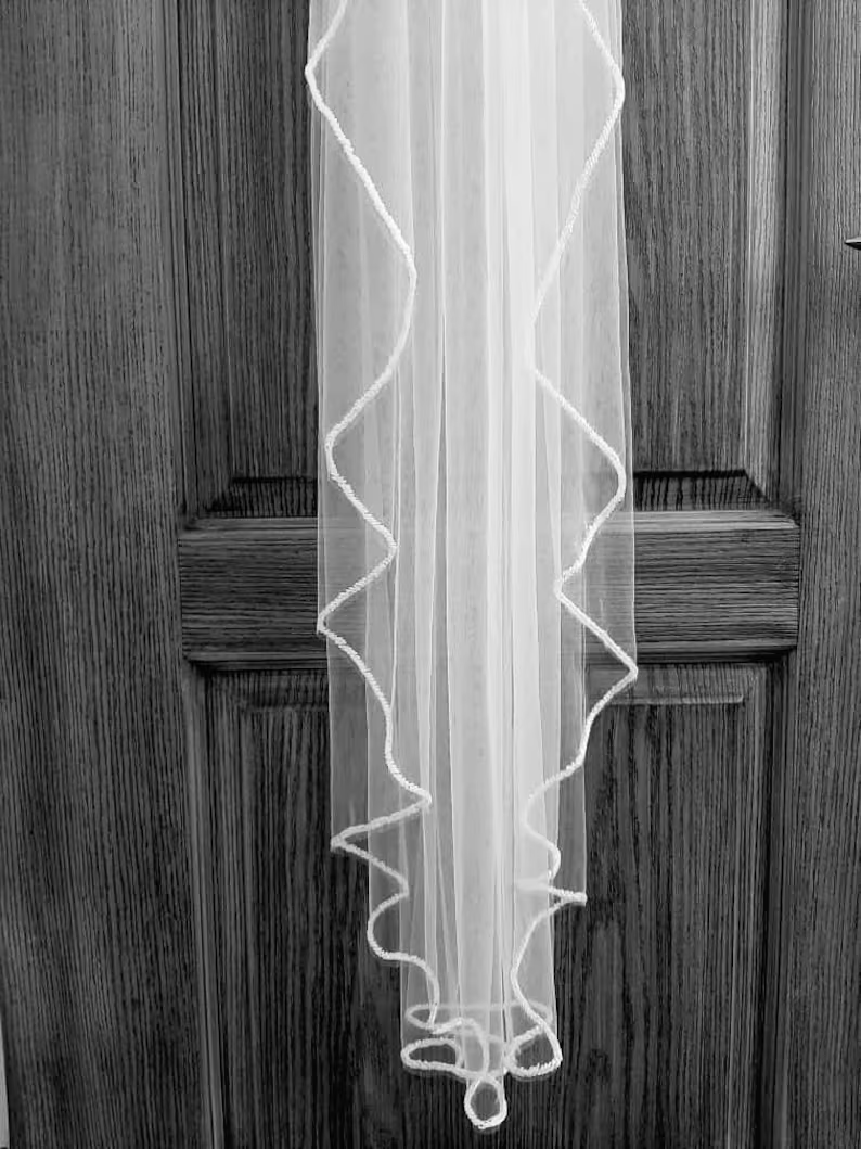 Beaded Edge Wedding Veil, Waterfall Cascading Wedding Veil, Fingertip Veil, Cathedral Veil, Beaded Bridal Veil, Free Tulle Samples