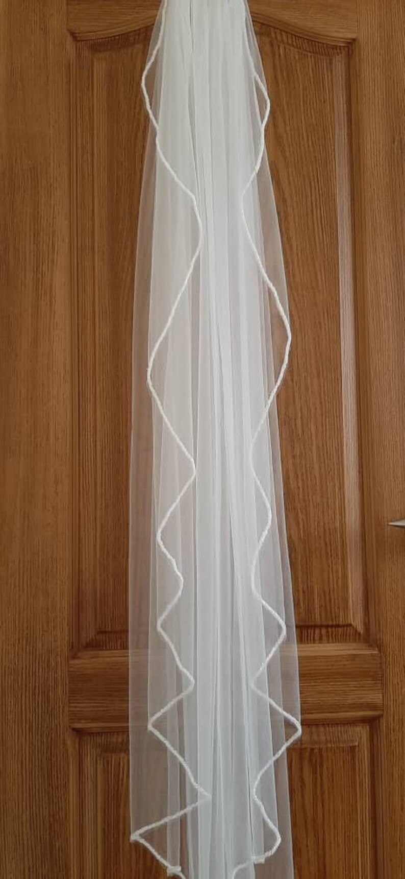 Beaded Edge Wedding Veil, Waterfall Cascading Wedding Veil, Fingertip Veil, Cathedral Veil, Beaded Bridal Veil, Free Tulle Samples