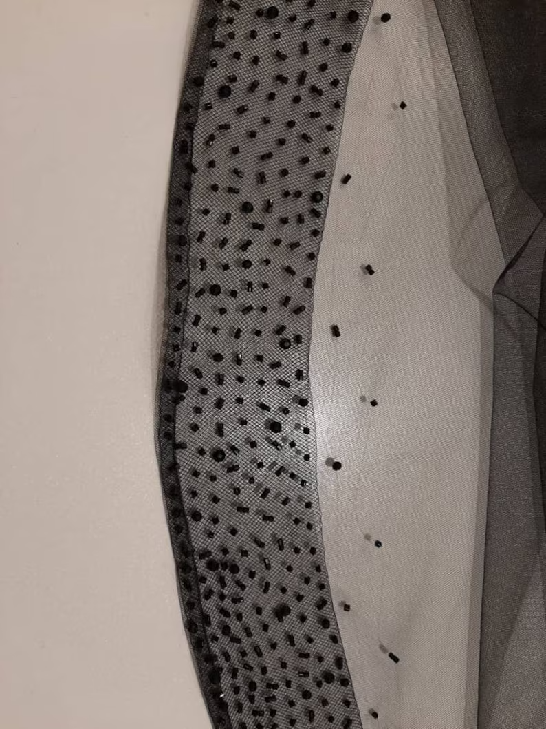 #MN-02 Black Mantilla Wedding Veil with Amazing Details