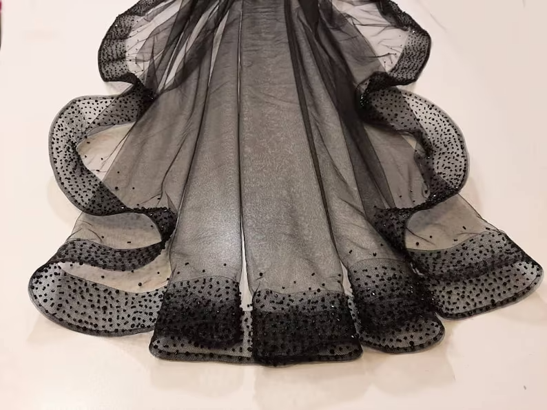 #MN-02 Black Mantilla Wedding Veil with Amazing Details