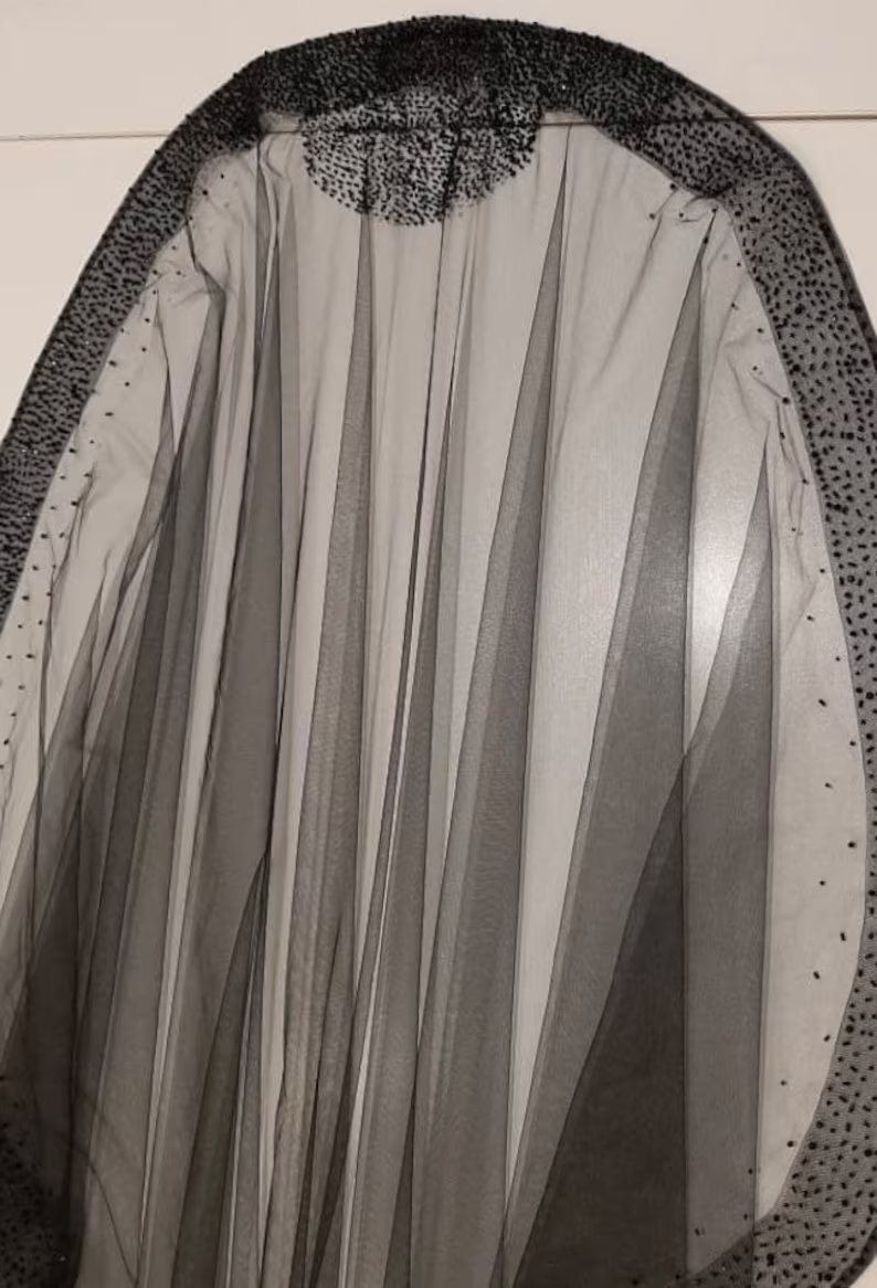 #MN-02 Black Mantilla Wedding Veil with Amazing Details