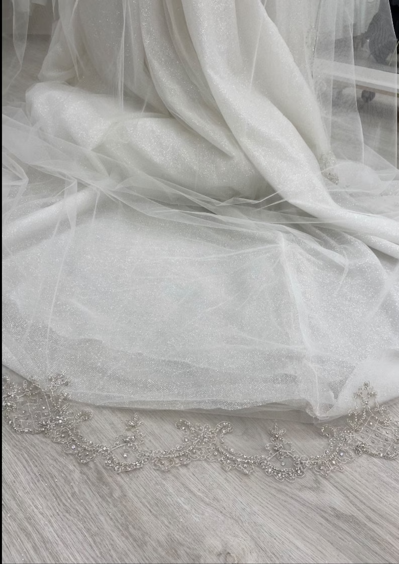 One of kind Wedding Veil, Beaded, Rhinestone and Crystal veil with amazing details, Free Tulle samples