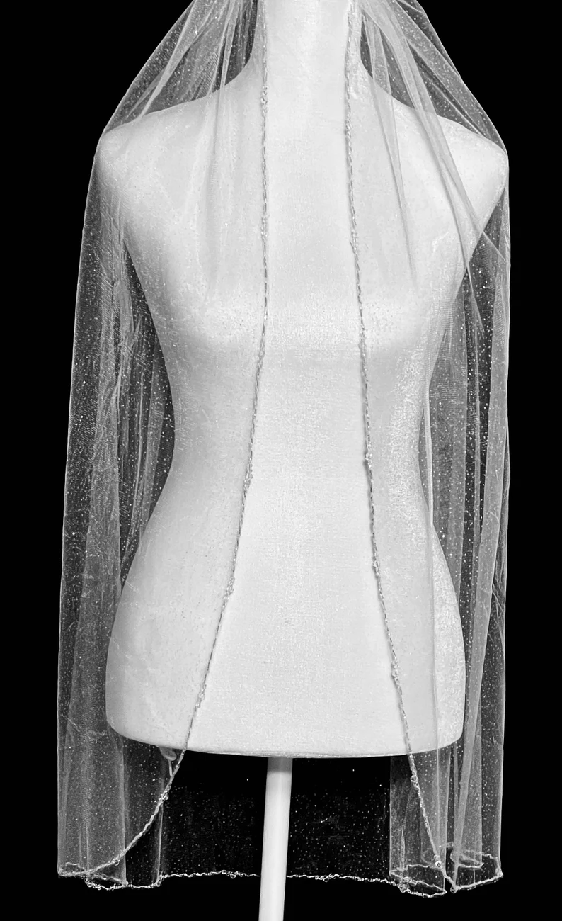 Glitter Wedding Veil, Crystal Bridal Veil, Beaded Veil, Straight Cut Sparkle Veil, Fingertip Veil, Cathedral Veil