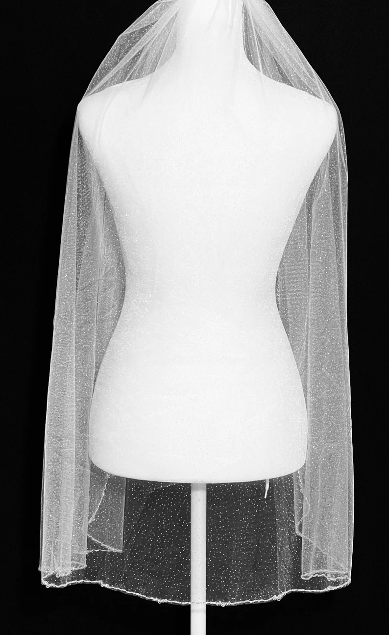 Glitter Wedding Veil, Crystal Bridal Veil, Beaded Veil, Straight Cut Sparkle Veil, Fingertip Veil, Cathedral Veil