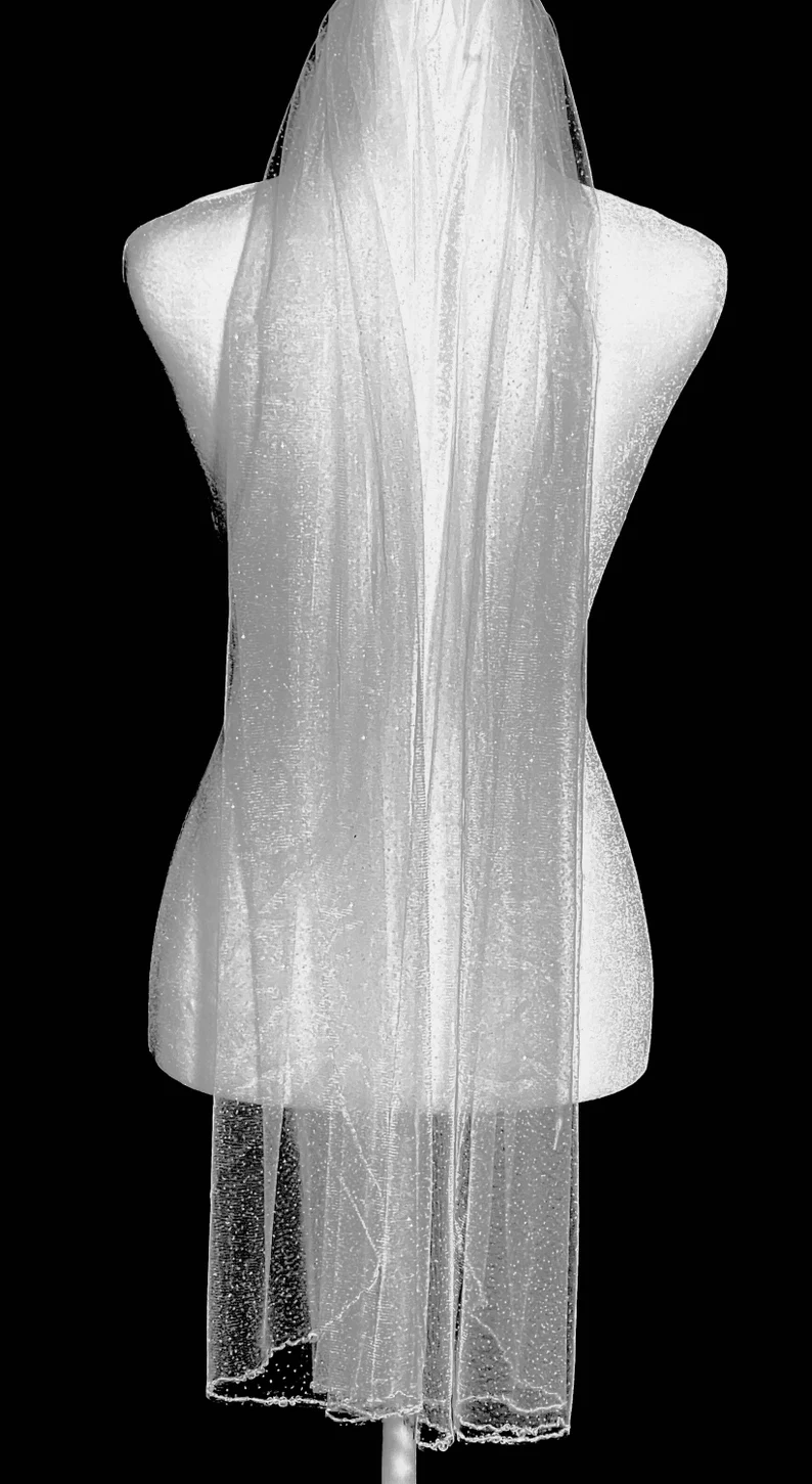 Glitter Wedding Veil, Crystal Bridal Veil, Beaded Veil, Straight Cut Sparkle Veil, Fingertip Veil, Cathedral Veil