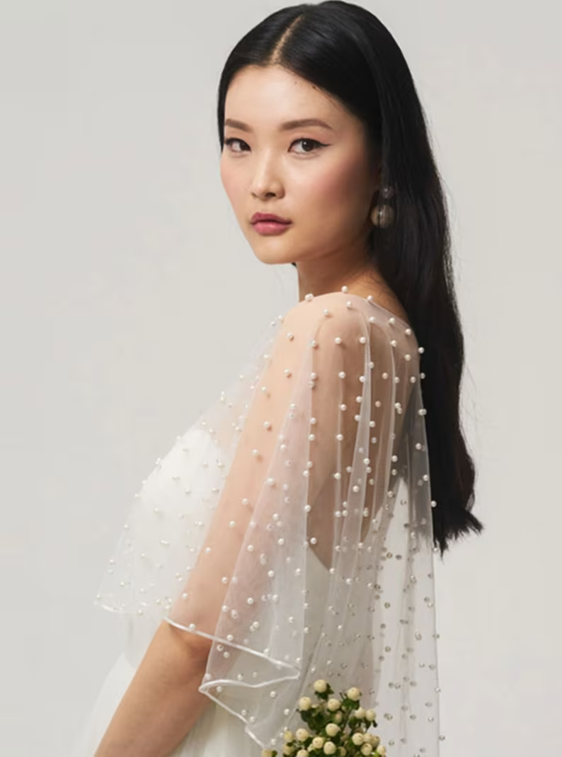 Capelet Pearl veil, capelet wedding, veil with pearls, wedding cover up, bridal cover, bridal topper, color samples
