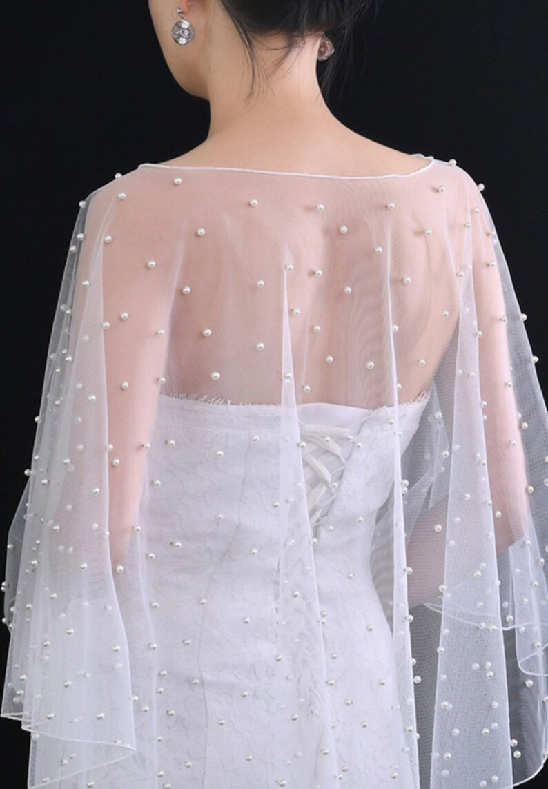 Capelet Pearl veil, capelet wedding, veil with pearls, wedding cover up, bridal cover, bridal topper, color samples