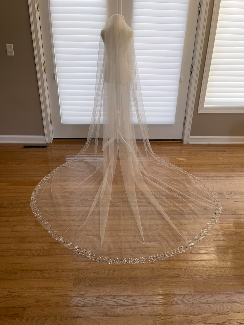 Pearl & Crystal Beaded Veil, Wedding Veil, Beaded Veil, Ivory Veil, White pearl Veil, Elbow Veil, Fingertip Veil, Cathedral Veil,