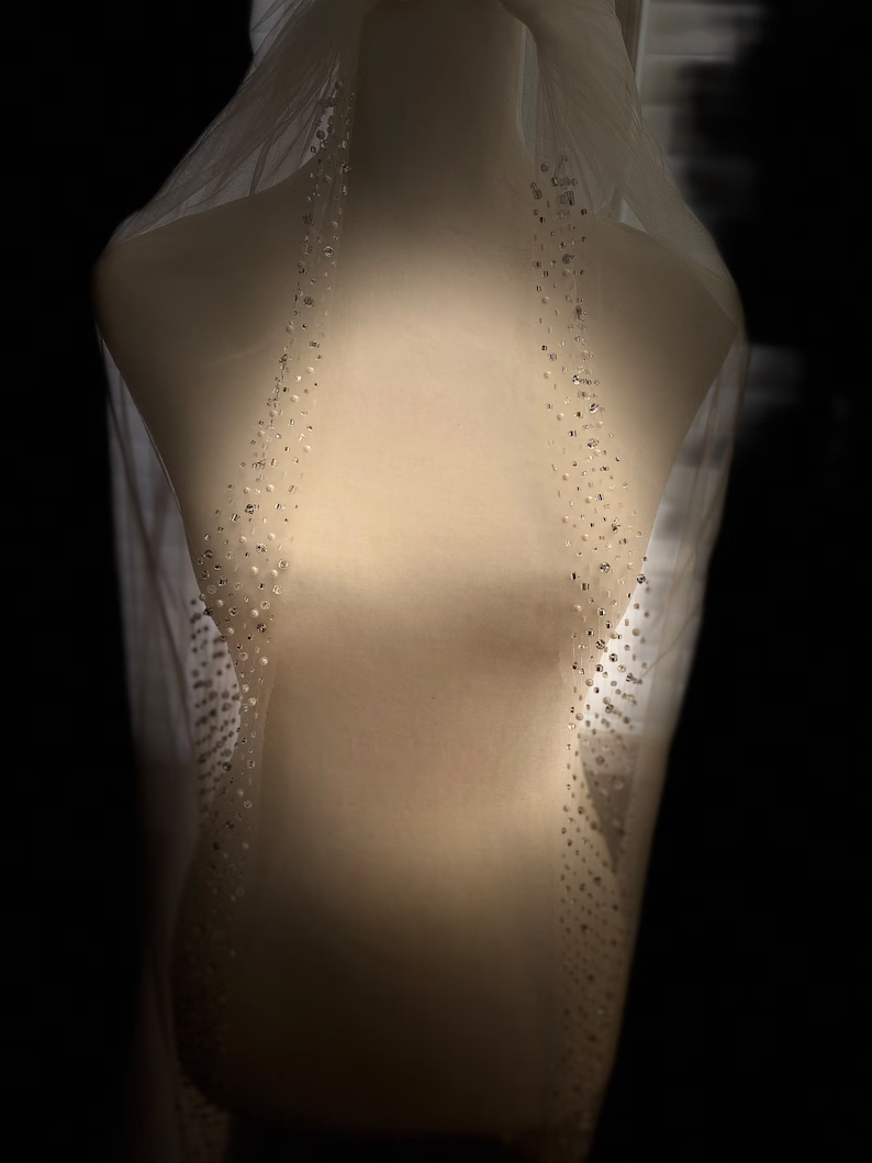Pearl & Crystal Beaded Veil, Wedding Veil, Beaded Veil, Ivory Veil, White pearl Veil, Elbow Veil, Fingertip Veil, Cathedral Veil,