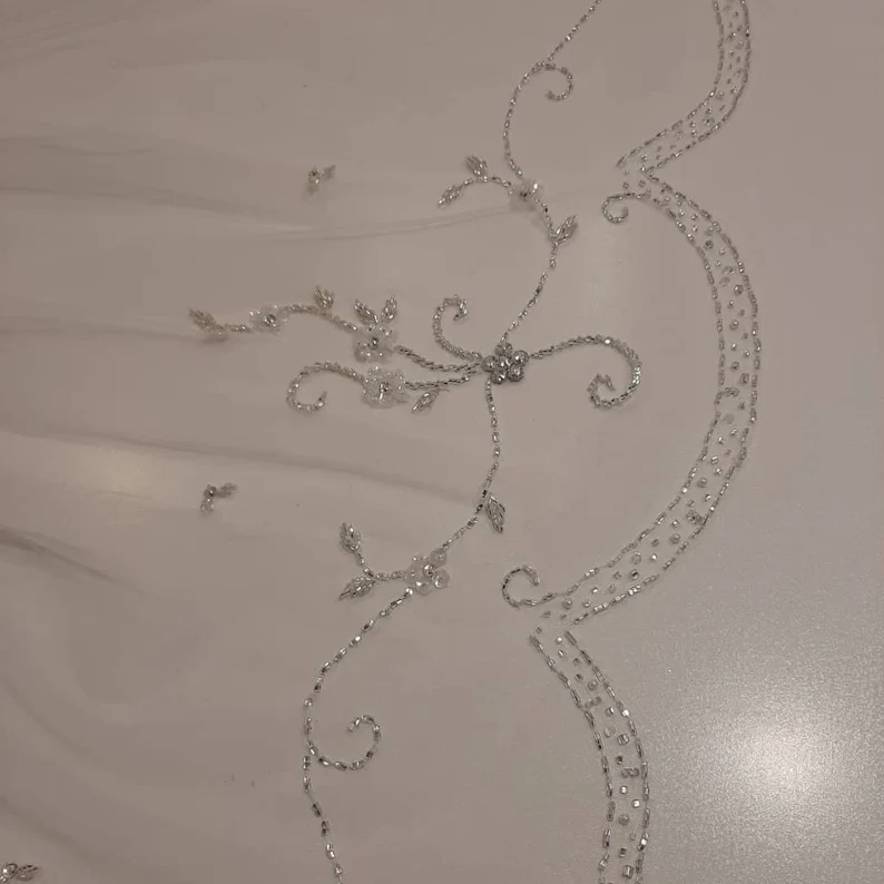 Scallop Edge Beaded Wedding Veil, Crystal Wedding Veil, Scalloped Edge Veil, Cathedral Veil, Beaded Bridal Veil, with Color Samples