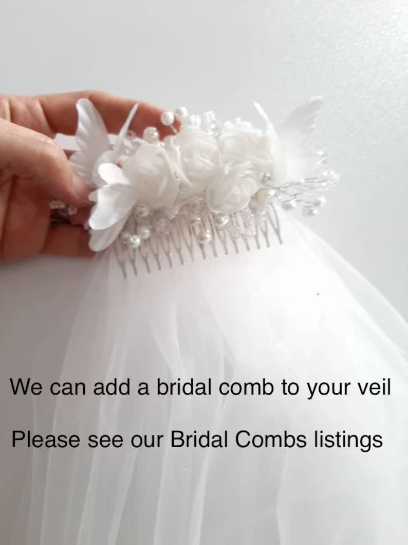Pearls Beaded Veil, Ivory Wedding Veil, White pearl & Crystal Veil, Elbow Veil, Fingertip Veil, Cathedral Veil - Free Tulle Samples