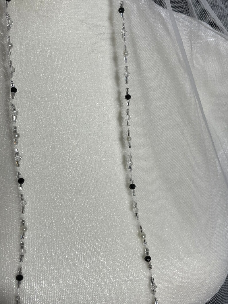 Bridal Veil with Black and White pearl, crystals and rhinestones, wedding veil, Elbow Veil, Fingertip Veil, Cathedral Veil