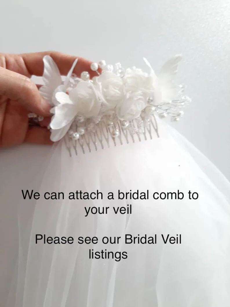 Pearl & Crystal Beaded Veil, Wedding Veil, Beaded Veil, Ivory Veil, White pearl Veil, Elbow Veil, Fingertip Veil, Cathedral Veil,