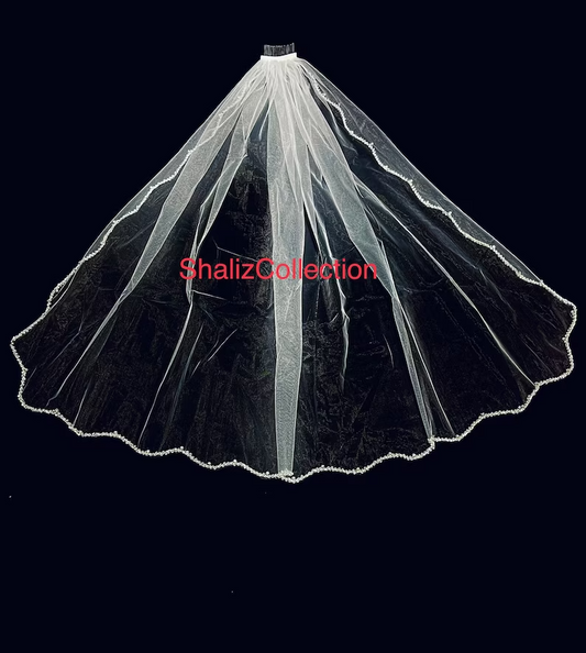 Beaded Wedding Veil, Crystal Wedding Veil, Scalloped Edge Veil, Cathedral Veil, Beaded Bridal Veil Beaded, Cathedral Veil, Free Tulle