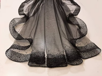 #MN-02  Black Mantilla Wedding Veil with Amazing Details