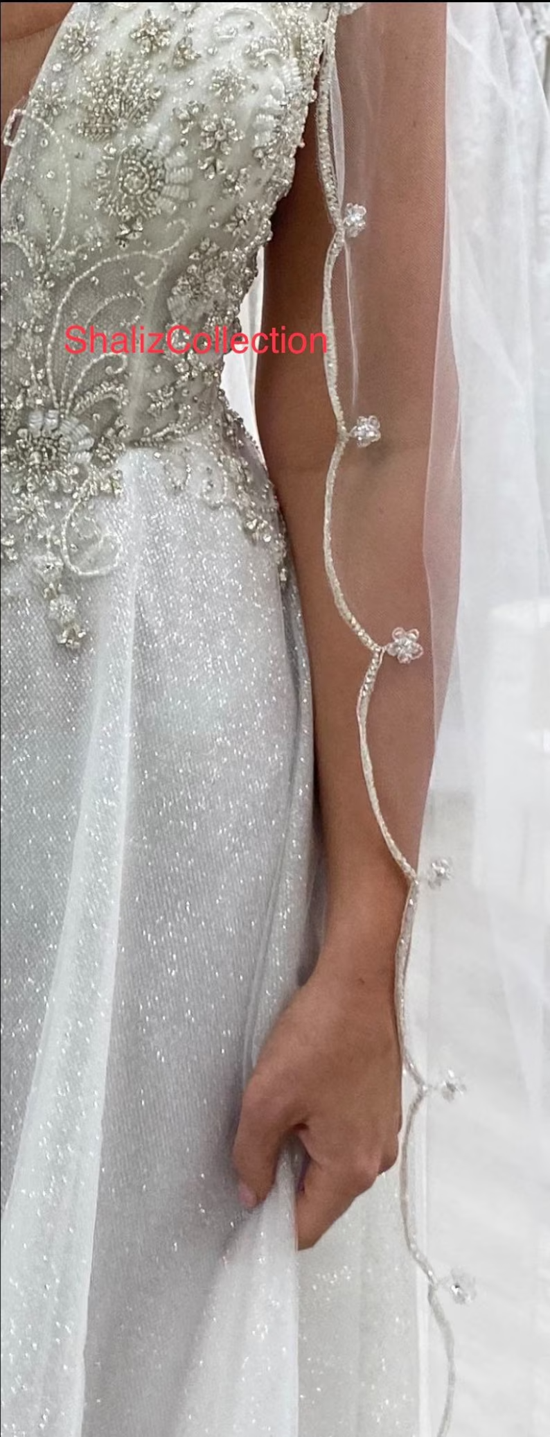 One of kind Wedding Veil, Beaded, Rhinestone and Crystal veil with amazing details, Free Tulle samples