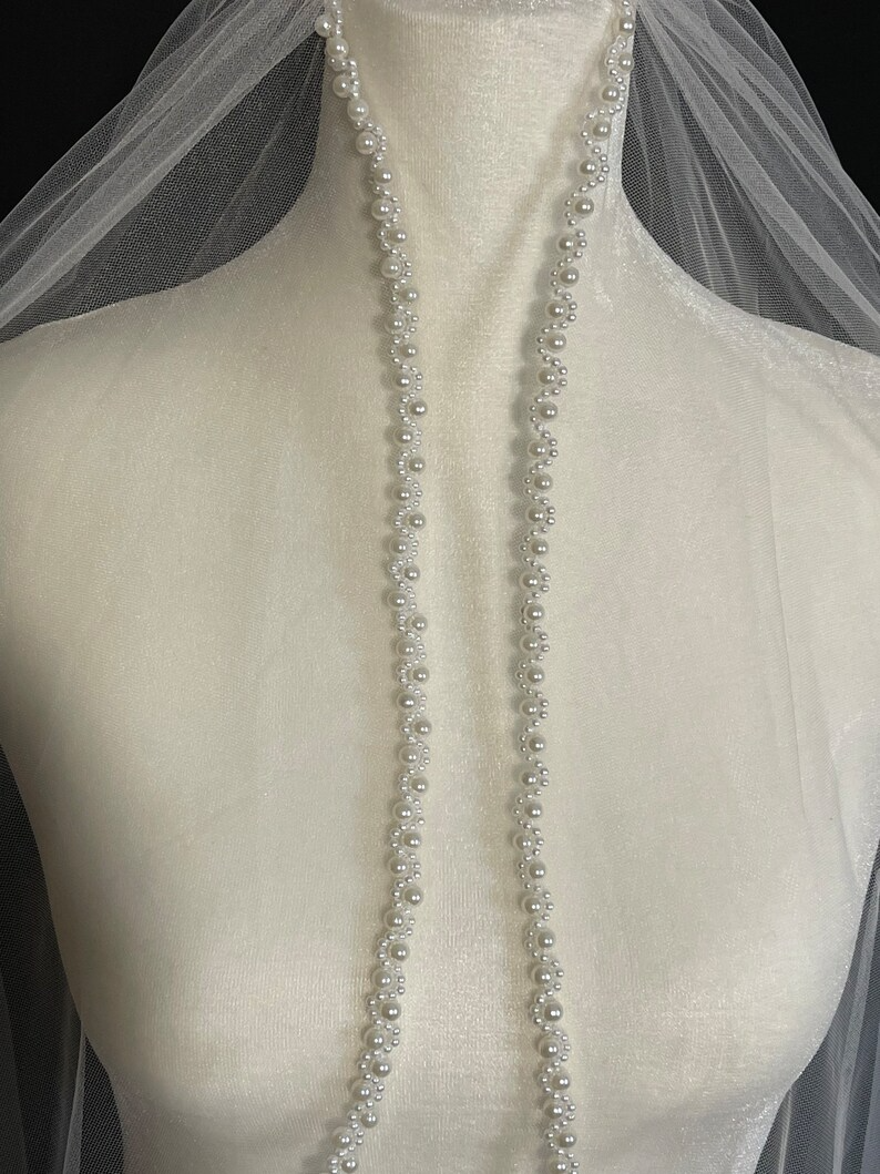 Pearls Beaded Veil, Ivory Wedding Veil, White pearl & Crystal Veil, Elbow Veil, Fingertip Veil, Cathedral Veil - Free Tulle Samples