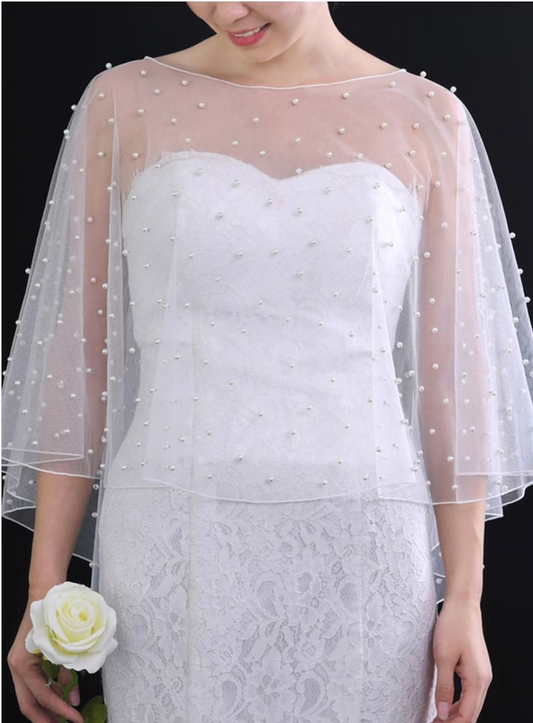 Capelet Pearl veil, capelet wedding, veil with pearls, wedding cover up, bridal cover, bridal topper, color samples